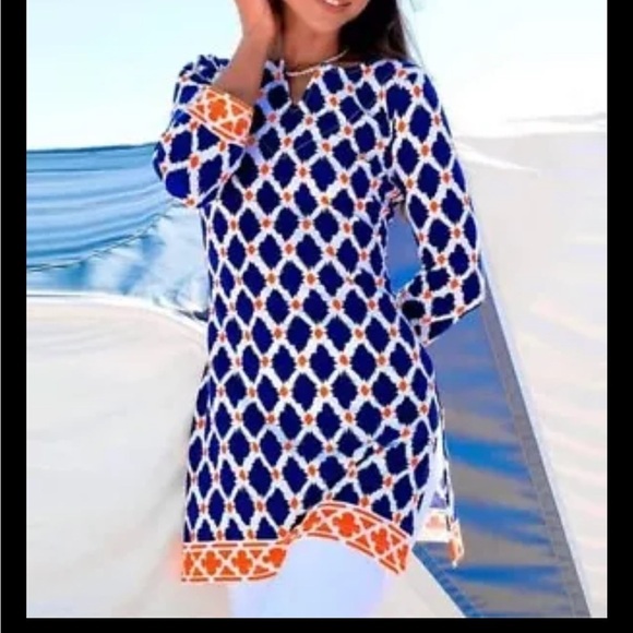 Barbara Gerwit Tunic Top Engineered Knit Slit Neck - Picture 2 of 9